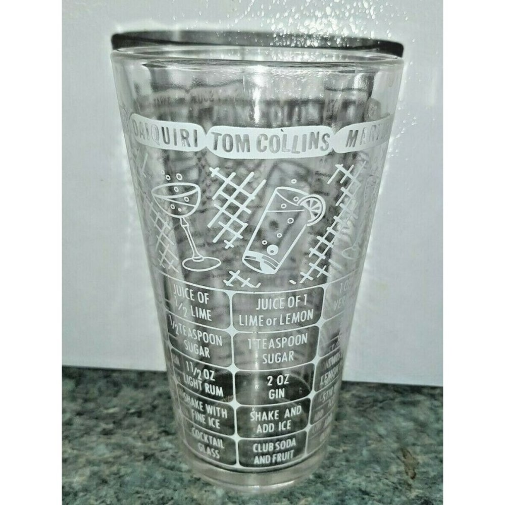 VTG Cocktail Shaker Federal MCM Bartender Glass Drink Recipe 12 oz.